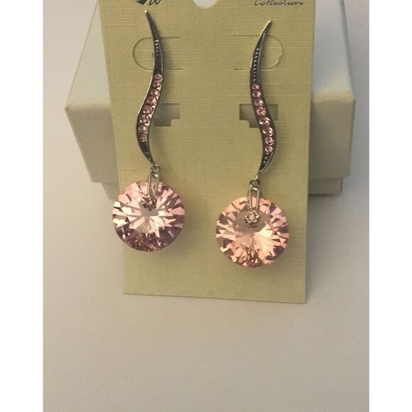 100 Facet Pink Crystal Dangle Earrings - Picture 1 of 1